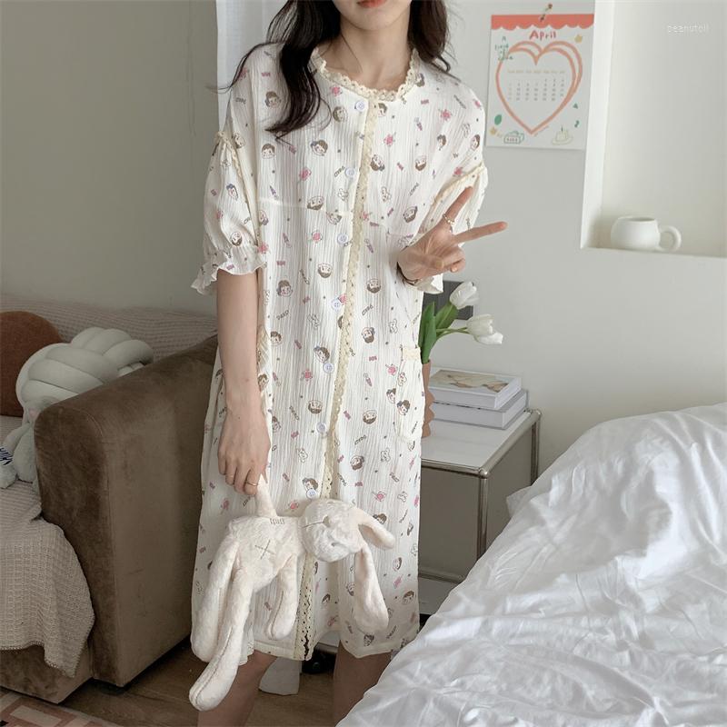 

Women's Sleepwear Cartoon Soft Ins Summer Home Short Sleeve Harajuku Korean Loose Pattern Simple Printing NightDress Fashionable, Suit