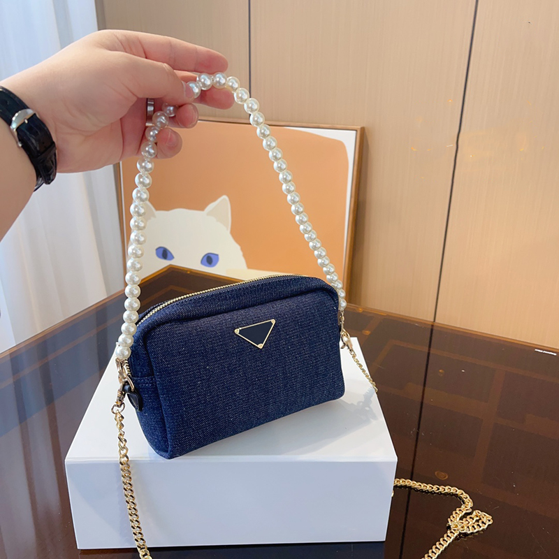 

23ss Women Crossbody Designer Tote Bags Matelasse Chain Luxury Classic Canvas Beach Bag Handbag Purse With Pearl lettering 19cm, Deep blue