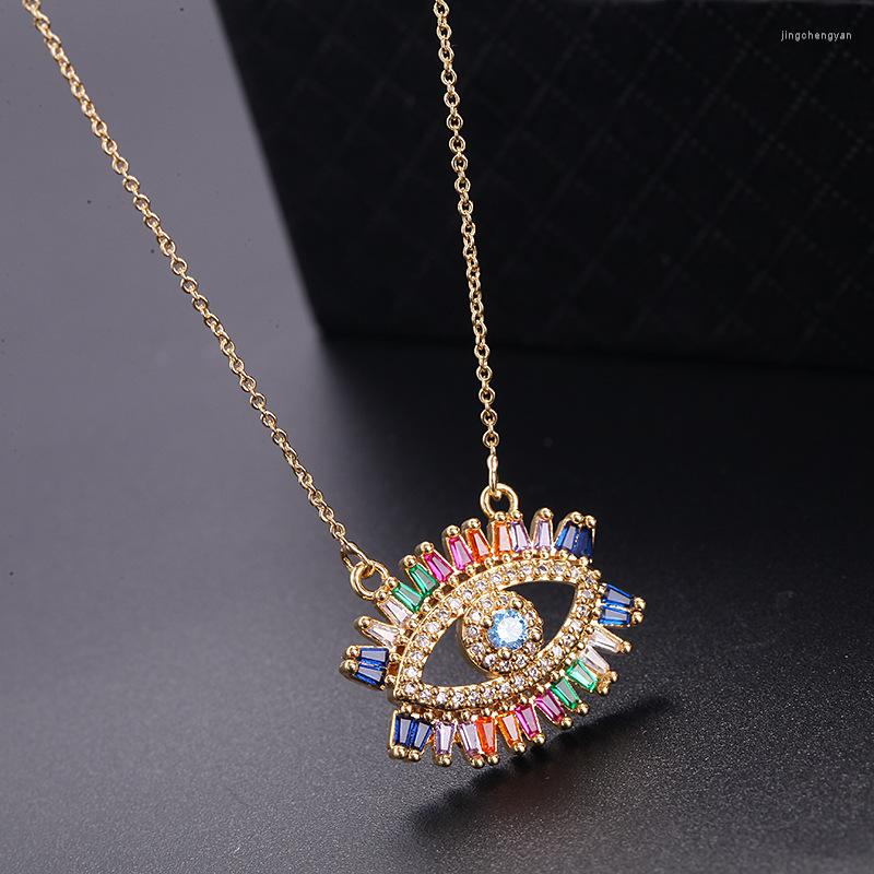 

Pendant Necklaces Devil's Eye Micro-set Zircon Necklace Rainbow Colored Clavicle Chain Women's Lobster Buckle Real Gold No Fading