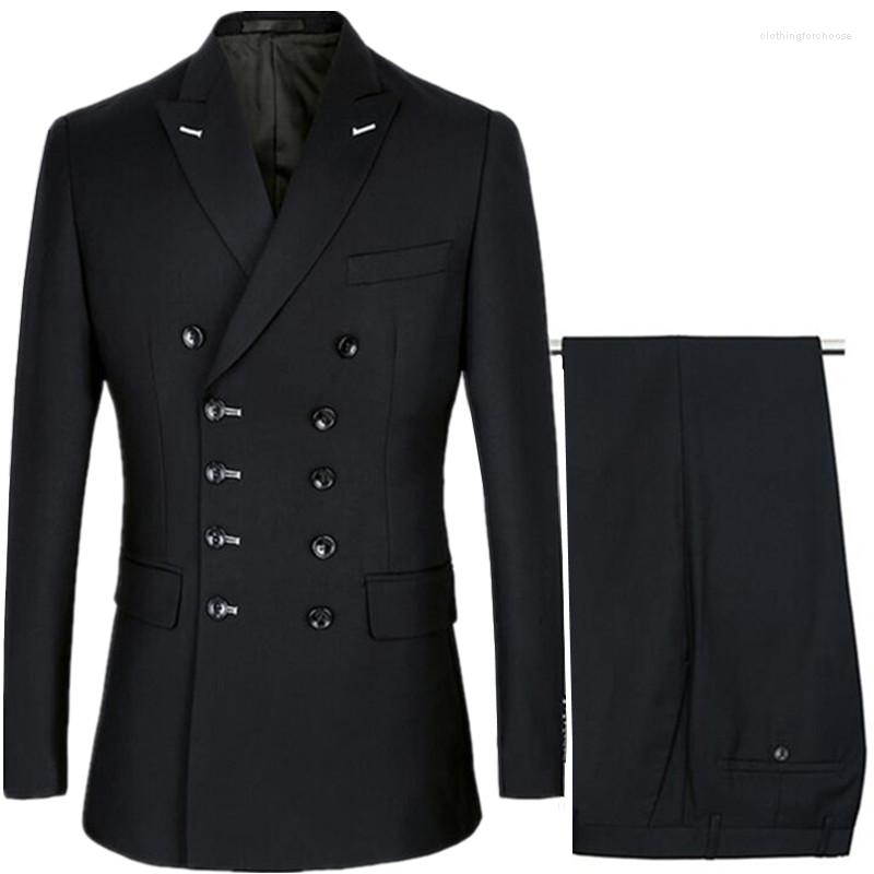 

Men's Suits Men Slim Fit Fashion Business Casual Double Breasted Blazers Jacket Coat Trousers Wedding Groom Party Skinny 2 Pcs Pants, Dark gray