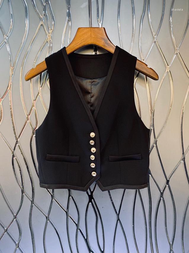 

Women' Vests 2023 Women Fashion High Quality Sleeveless V-neck Trimmed Breasted Slim Vest Versatile Top 0223