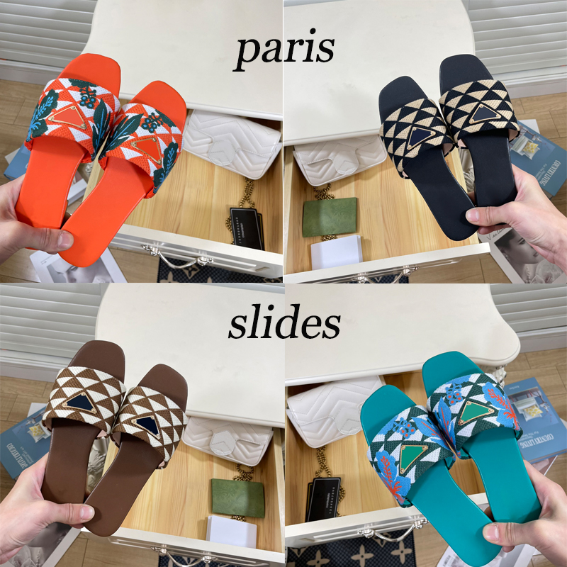 

Woman Embroidered Fabric Slides Slippers Multicolor Embroidery Mules Womens Home Flip Flops Casual Sandals Summer Leather Flat Slide Rubber Sole EUR 35-42