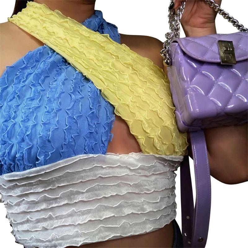 

Women' Tanks & Camis Sexy Summer Halter Neck Tank Top For Lady Waistband Slim Camisole Party Club Short Type Patchwork Crop Tee Shirt D30, Green