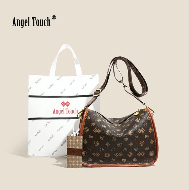 Lady's shoulder bags 2 elegant color matching leather handbags everyday Joker printed retro pillow bag street trend contrast color women han-image-660871133