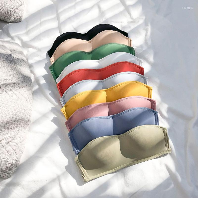 

Bras Women Bra Sexy Bralette 1/2 Cup Wireless Padded Seamless Girls Underwear Convertible Straps Strapless 10 Colors, Brick red