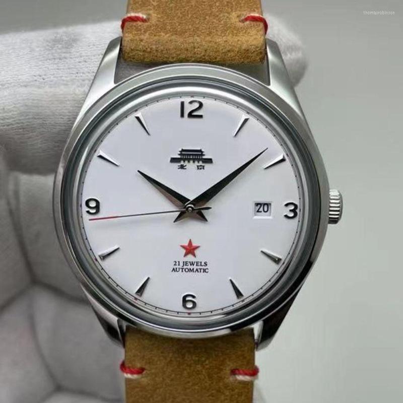 

Wristwatches 39mm Classic Fashion Beijing Brand Sapphire Glass Waterproof Calendar Display Stainless Steel Manual Mechanical Luxury Men, Picture shown