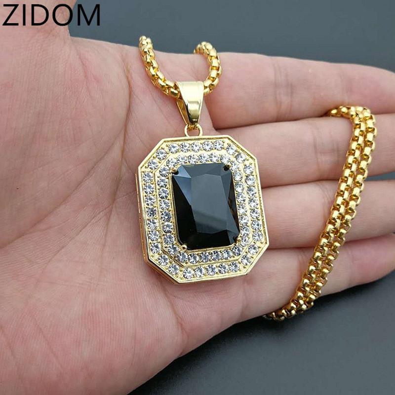 

Pendant Necklaces Men Hip Hop Square Black Gem Stainless Steel Fashion Male Vintage Pendants Necklace Hiphop Jewelry Gifts