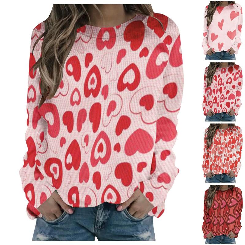 

Women's Blouses Valentine's Day Heart Print Chemisier Femme Y2k Streetwear Tops Women Female High Street Elegant Ropa Mujer 2023, Pink