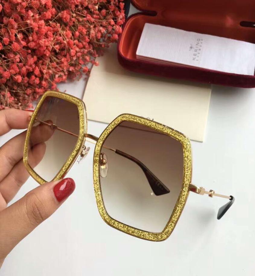 

0106 glitter crystal Sunglasses for Women Men goldbrown shaded Shades Sonnenbrile UV400 protection eyewear with Box6689973