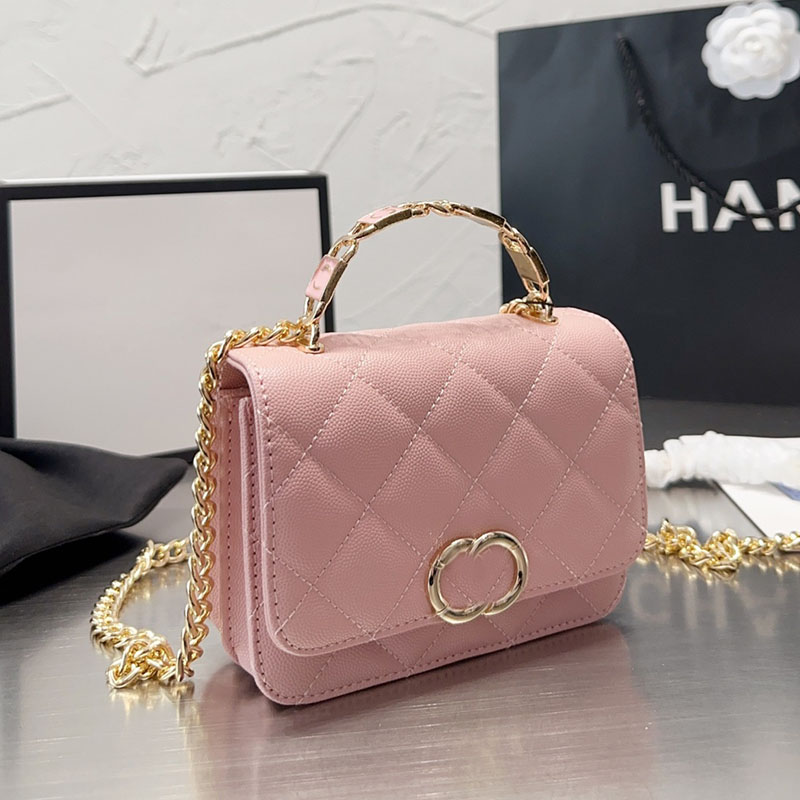 

22S Woman Top Enamel Co Handle Flap Bag Designer Tote Bags Caviar Calfskin Leather Silver/gold Hardware Chain Multi Pochettes Crossbody Shoulder Handbag 18x11cm, Box