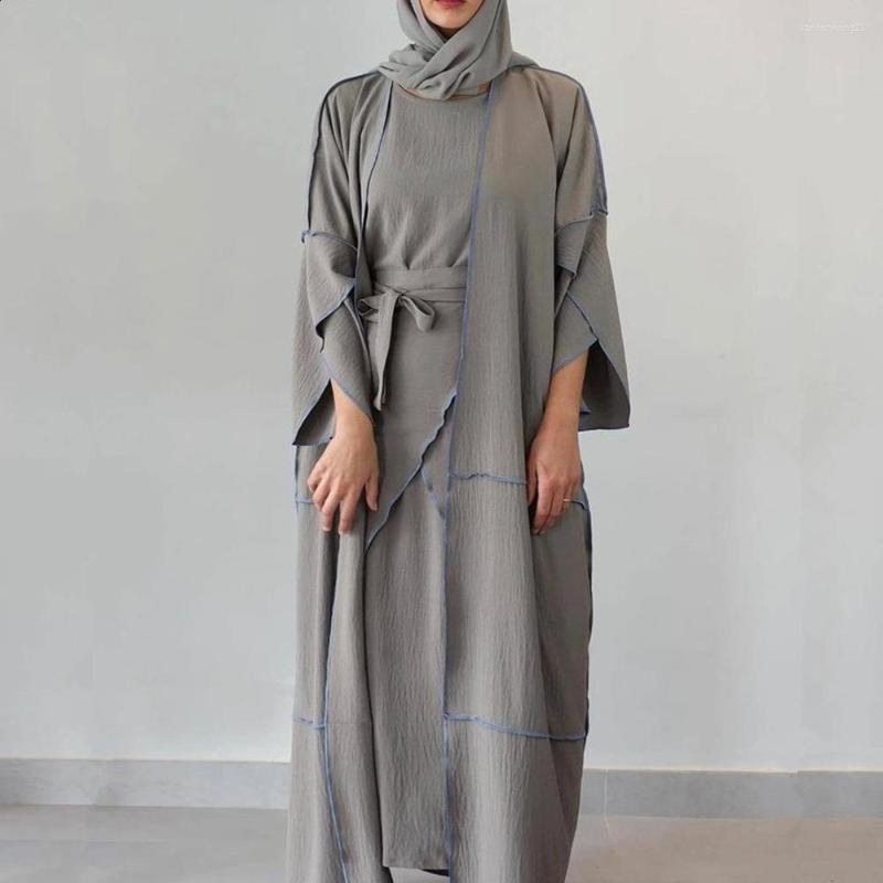 

Ethnic Clothing 3 Pcs Matcing Muslim Abaya Set For Women Fashion Wrap Around Skirt Open Abayas Kimono Sleeveness Dress Modest Hijab Kaftan