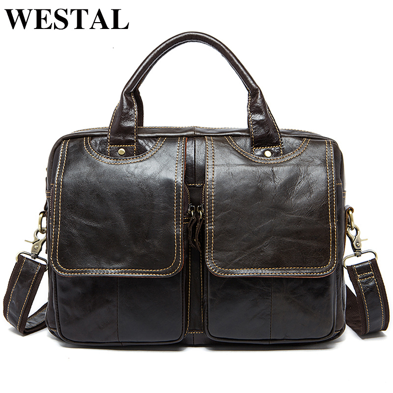 

Briefcases WESTAL Bag Men Leather Briefcases for 14'' Laptop Bag Business Men Bags for Document Computer Messenger Laptop Briefcases 8002 230413, 8002-redbrown