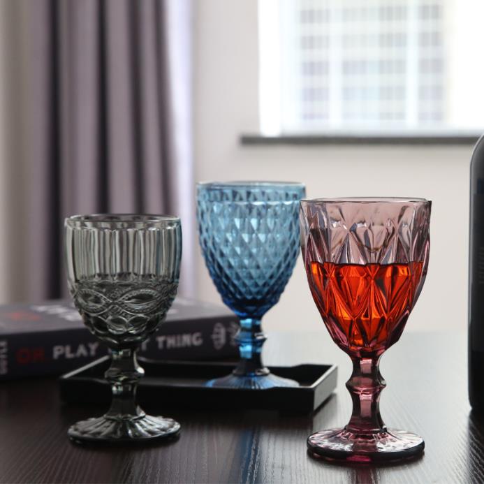 

European Style Embossed Wine Glass Stained Glass Beer Goblet Vintage Wine Glasses Household Juice Drinking Cup Thickened Glass Goblets for Party