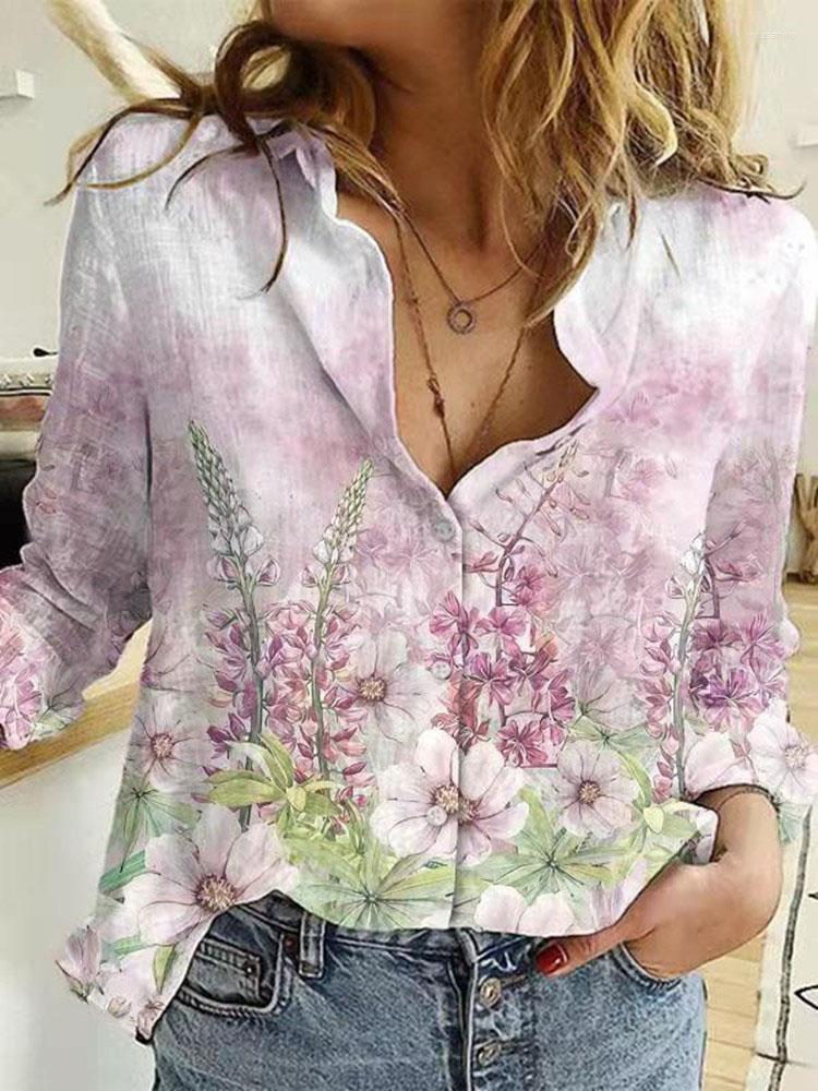 

Women's Blouses Casual Elegant Printed Shirt Button Up Lapel Cardigan Tops Women's Loose Long Sleeved Fashion Female Fall Streetwear, Pink
