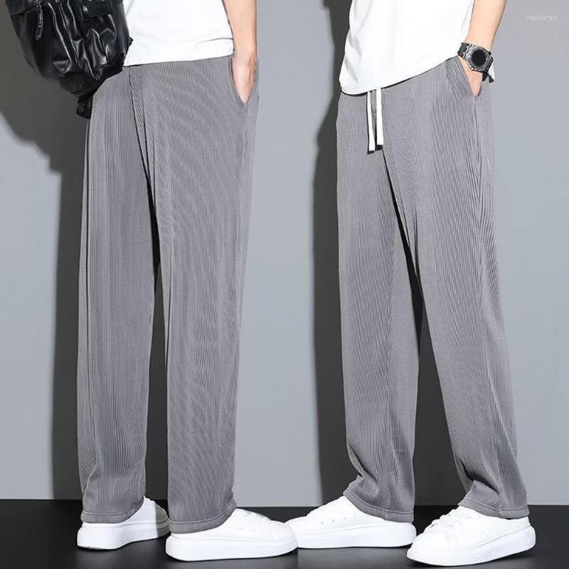

Men's Pants Men Loose Wide Leg Drawstring Elastic Waist Straight Ice Silk Clothes Ultra-thin Quick-drying Casual Summer Trousers Sport, Light grey