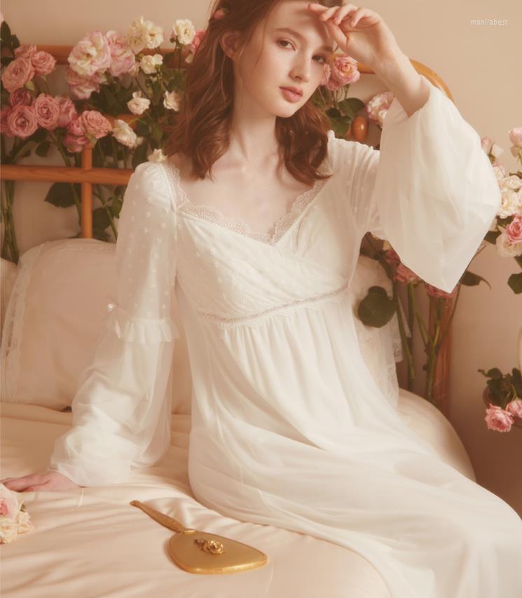 

Women' Sleepwear Nightgown Elegant Romantic Dress Princess Woman Pink White Lace Nightdress