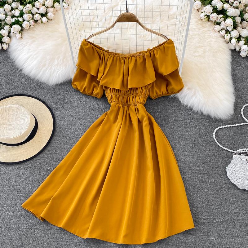 

Party Dresses Elegant Fashion Women Summer Dress 2023 Office Lady One-line Neck Slim Short Sleeve Off Shoulder High Waist Midi Puffy, Light blue