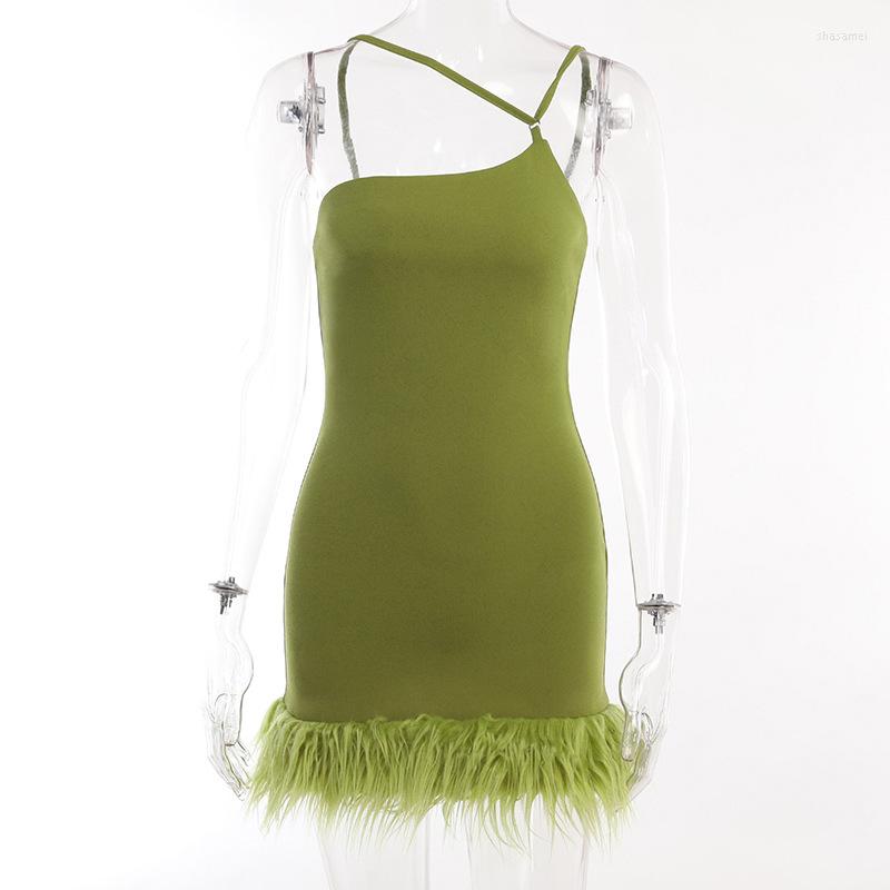 

Casual Dresses Green Dress Women Summer Sexy Sleeveless High Waist Backless Feather Stitching Slim Fit Suspenders Wrap Hip Mini Lady, Black
