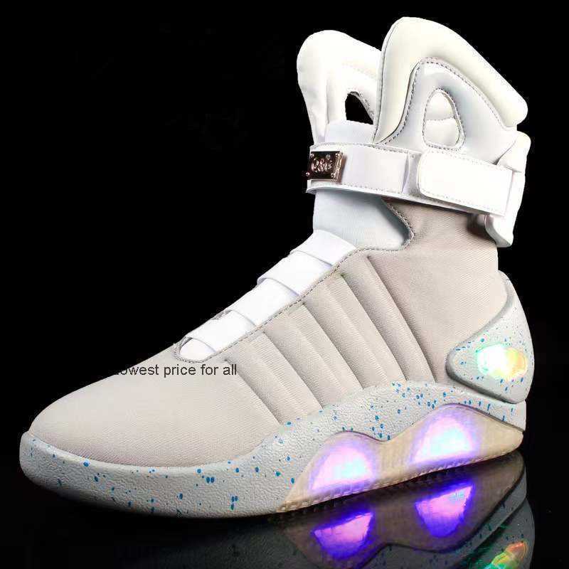 

big size us 13 boots Designer Authentic Air Mag Back To The Future Glow In Dark Gray Sneakers Marty Mcfly Led Shoes Lighting Up Mags Sneake, Us12