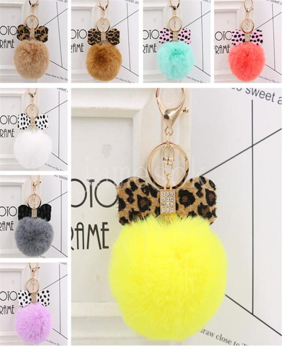 

8cm Pom Poms Keychain Party Gift Rhinestone Bow Rabbit Fur Ball Bag Car Key Chain PomPom Plush Keyrings de8295988800