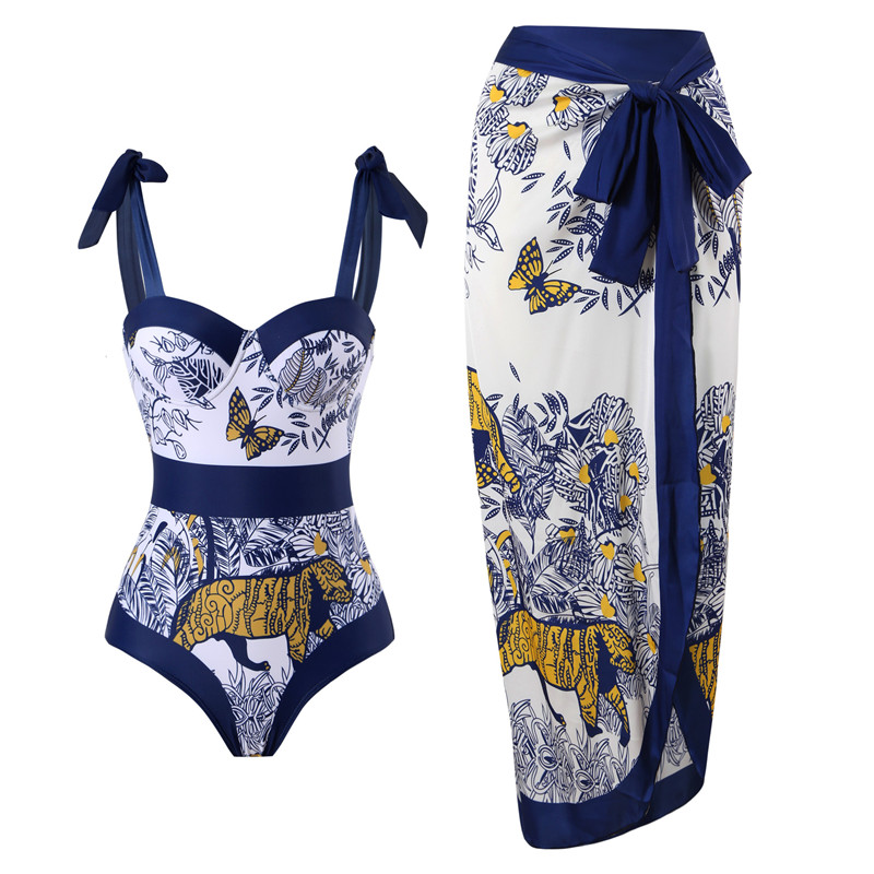 

Women' Swimwear Sexy Women Swimsuit Textile Print Bikini Set Two Pieces Skirt Cover Up Swimsuit Beachwear Biquini HT2378, As the picture