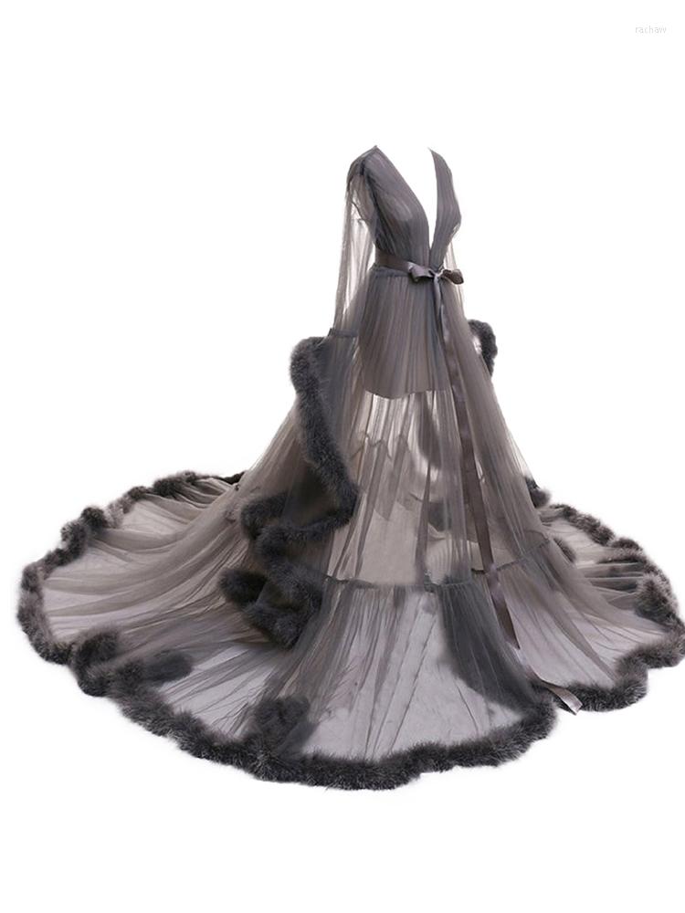 

Women's Sleepwear Women Feather Bathrobe Long Wedding Bridal Robe Scarf Illusion Nightgown Perspective Sheer Maternity Pajamas, Lavender