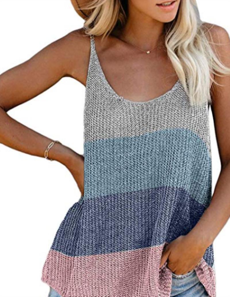 

Women's Tanks & Camis Patchwork Solid Colour Tank Top Contrast U-neck Sleeveless Knitted Streetwear Gentle Simple Summer 2023 Female, Pink