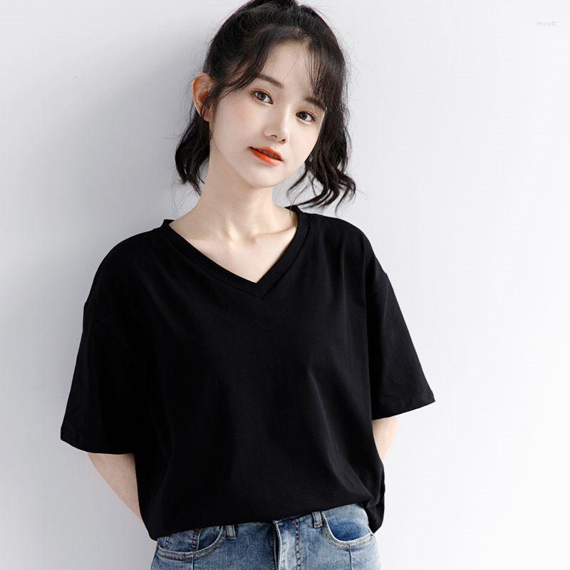 

Women's T Shirts 2023 Summer Black Shirt For Women V-Neck Top Tees Loose Casual T-Shirt Female Korean Cute Clothes Woman Short Sleeve
