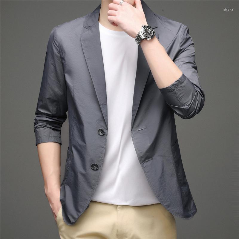 

Men's Suits Summer Men Casual Blazer Coat Light Loose Single-layer Breathable Small Suit Jacket Male Trendy Sun Protection Overcoat, Gray