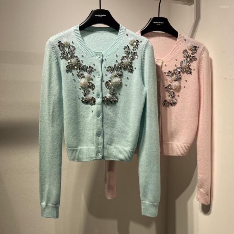 

Women' Knits 2023SS Spring Casual Women Diamonds Cashmere Knitted Sweater Female Chic High Quality Coat Cardigans 2 Color Gdnz 3.21, Pink