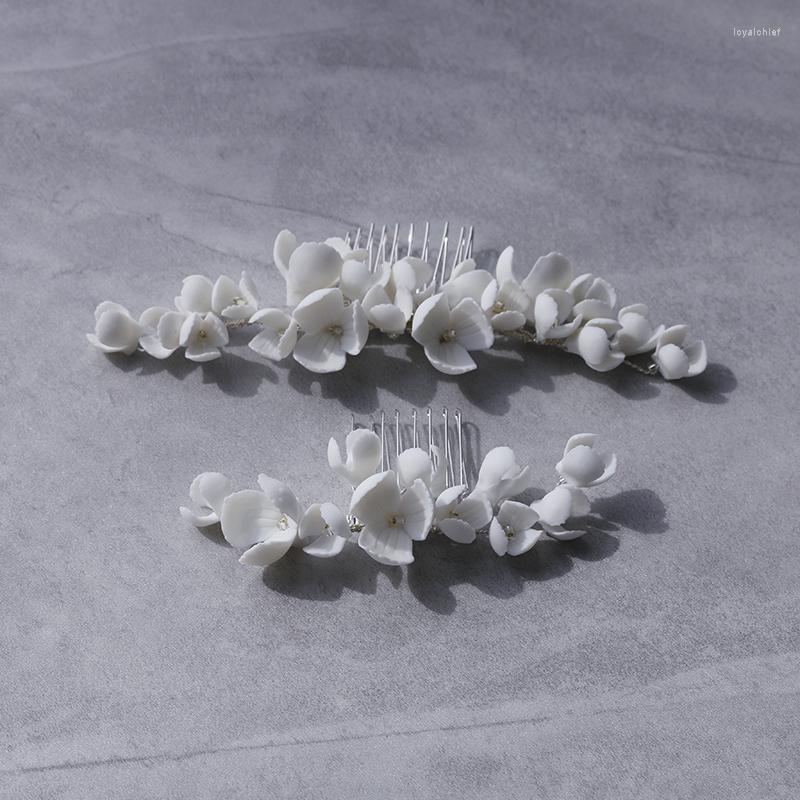 

Hair Clips Wedding Comb Ceramic Flower Piece Handmade Silver Color Bridal Accessories Women Jewelry
