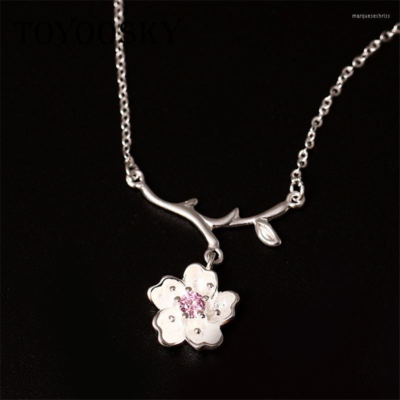 

Chains 2023 Romantic Pink Cherry Blossoms Choker Necklace For Women Chinese Style Original Design Lady 925 Sterling-silver-jewelry