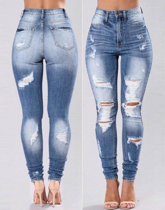 

Women' Pants Zipper Ripped High Waist Skinny Jeans