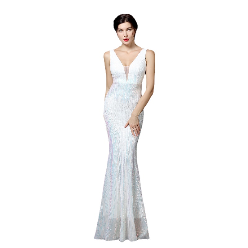 

New White Sexy V-neck Long Sequin Evening Dresses Women Sleeveless Party Dress RU38, Burgundy