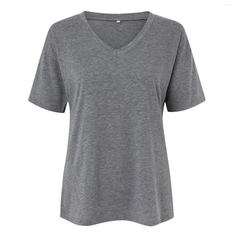 

Women's T Shirts Cotton Blend Summer T-shirt Women Solid V-Neck Short Sleeve Simple Basic Color Female Tees Top Camisetas Verano Mujer, Grey