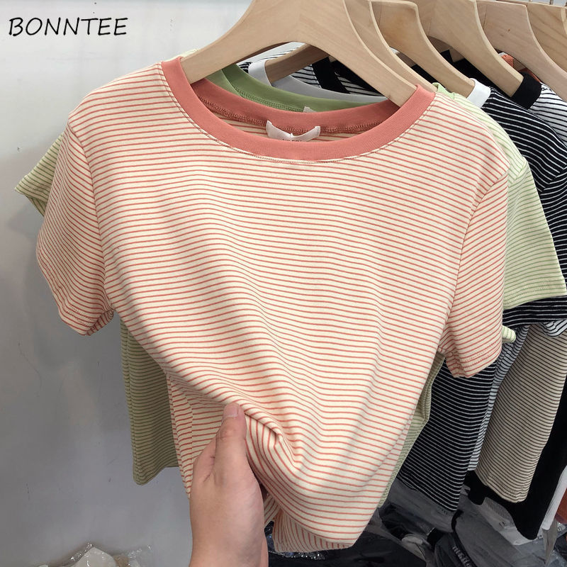 

Women' T-Shirt T-shirts Women Summer Fashion Panelled O-neck Slim All-match Leisure Korean Style College Holiday Streetwear Fit Female Tops 230413, Coffee