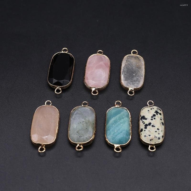 

Charms 1pcs Natural Stone Cut Rectangular Gold Bag Edge Double Hanging Connector DIY Men's And Women's Necklace Pendant 10x30mm