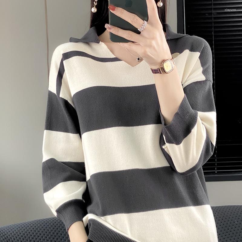 

Women's T Shirts Striped T-shirt Spring And Summer Knitted 3/4 Sleeve Women's V-Neck Pullover Sweater Cotton Fashion Korean Jacket Top, Grass green