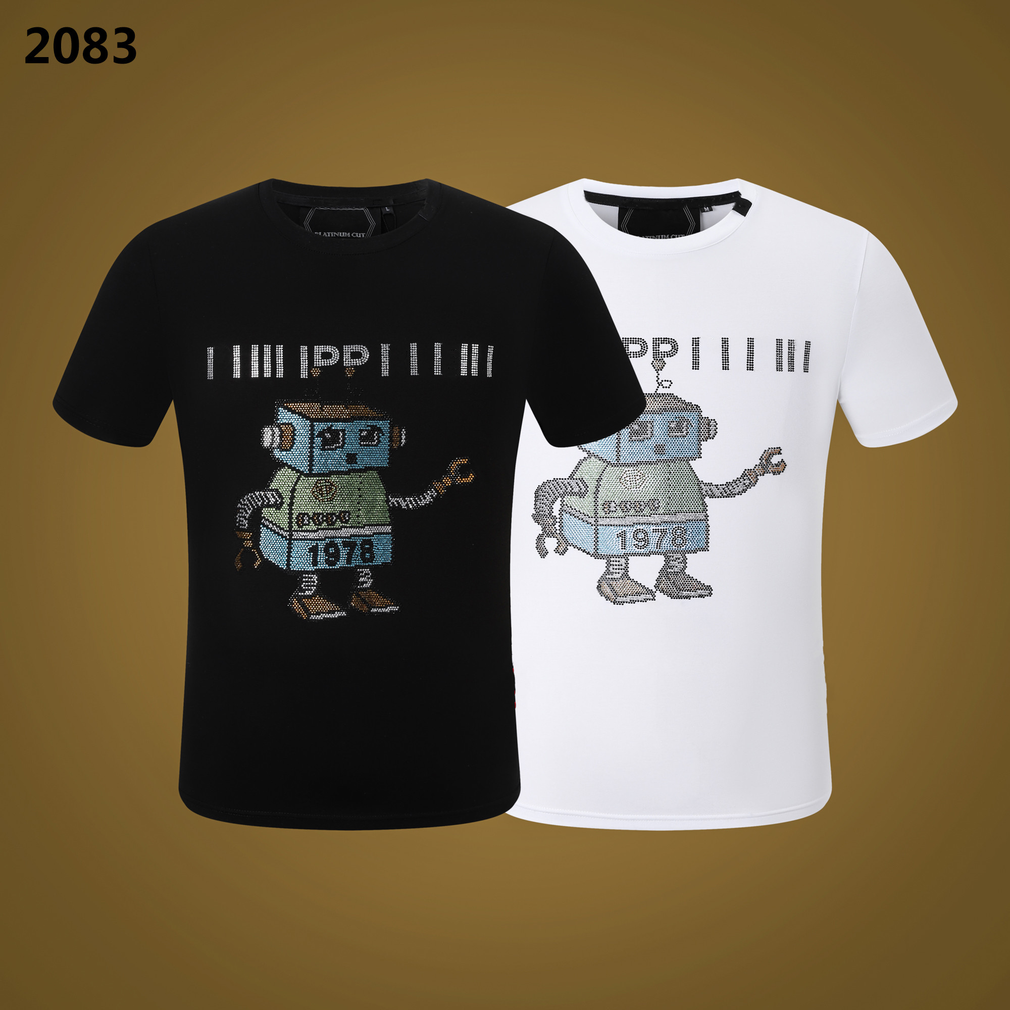 

PP Fashion Men's Designer slim fit T-shirt Summer rhinestone Short Sleeve Round Neck shirt tee Skulls Print Tops Streetwear collar Polos M-xxxL pp2083, 24