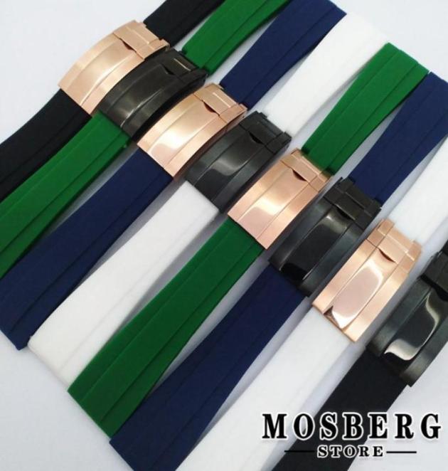 

Watch Bands Strap 20mm High Quality Black White Green Blue Color Rubber Stainless Steel Buckle Watches Accessories Parts4378955