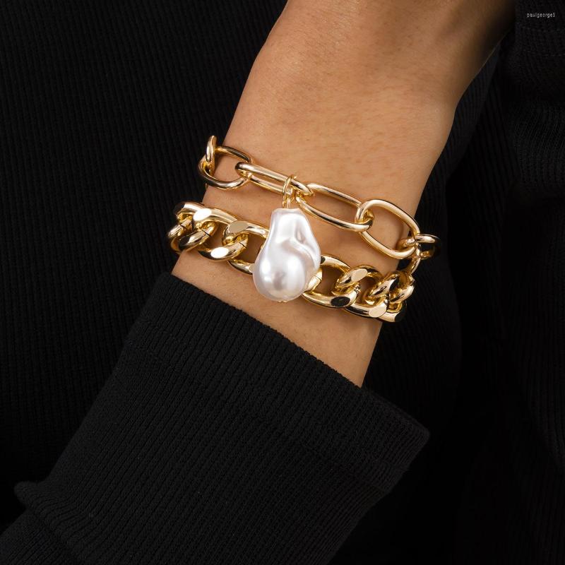 

Charm Bracelets Retro Baroque Irregular Pearl Bracelet Women's Fashion Cuban Heavy Chain Set Hip Hop Punk Jewelry
