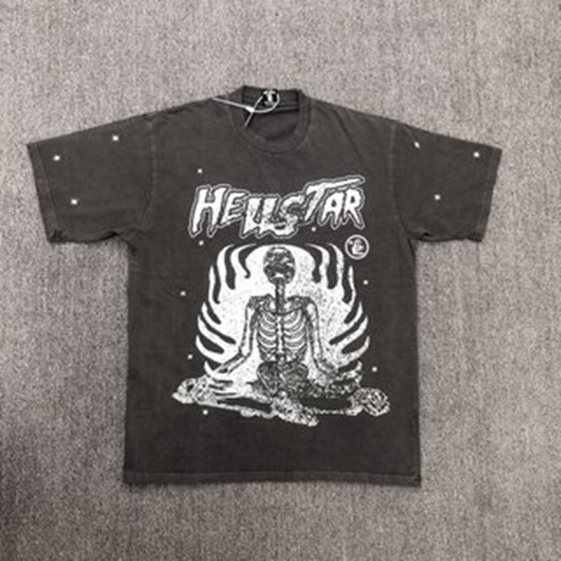 

Hellstar Studios Meditating Skeleton Print Tee Trendy Hip-Hop Short Sleeves Man Women T Shirts Unisex Cotton Tops Men Vintage T-shirts Summer Loose Tee Rock Outfits, Black
