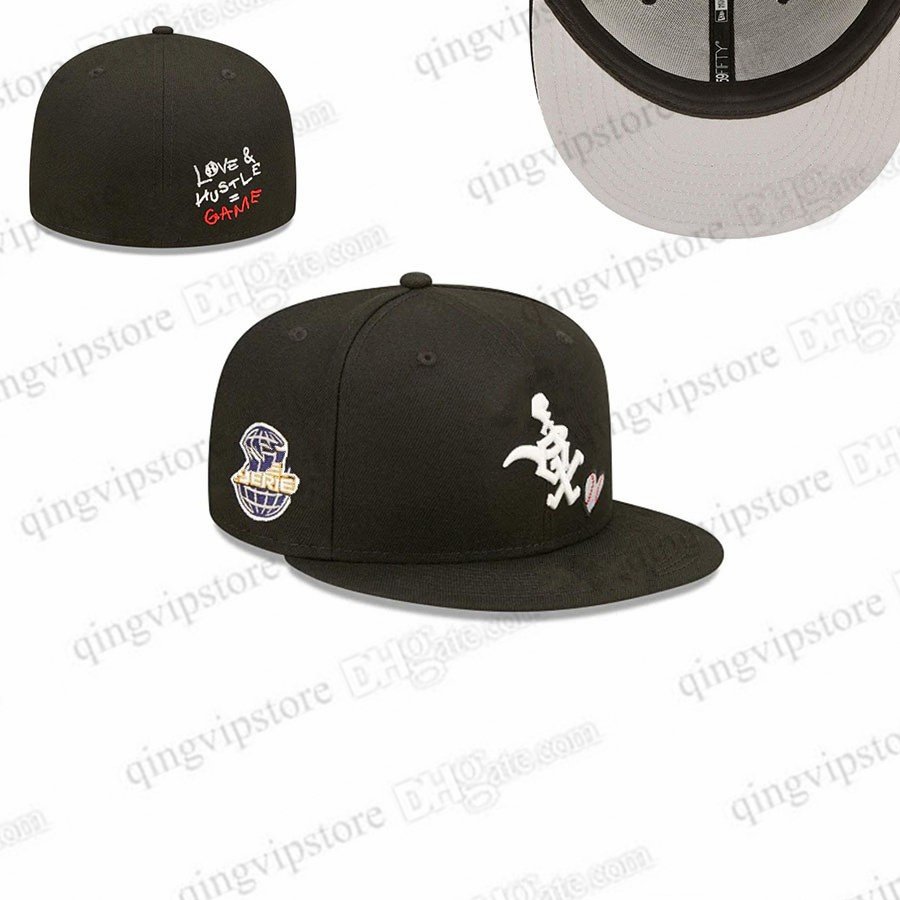 

2023 Men's Black Chicago Flat Basball Fitted Hat Sports All Team Full Size Closed Caps Baseball Hats In Size 7- Size 8 Love Hustle VIP-06