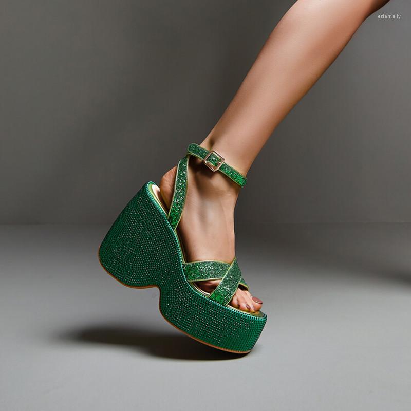 

Sandals Summer Women's Fashionable Sponge Cake Sole Comfortable Open Toe Platform High-heeled Shoes Thick Soled, M6022 green
