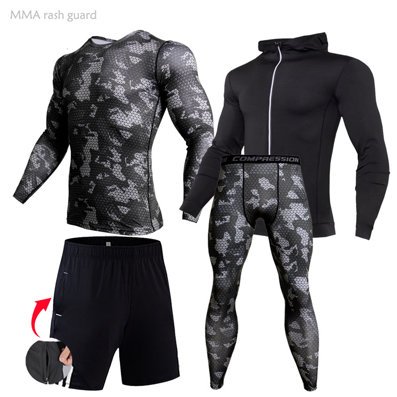 

Men's Tracksuits Workout Clothing 4-pc /Set of Sportswear Compression Underwear Sports Tight Dark Grey Camouflage Tracksuit Sweat Suit Set 230412, Pants14