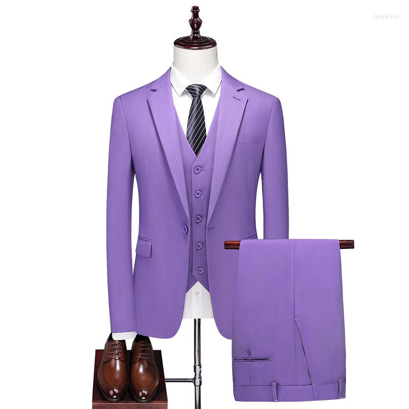 

Men's Suits (Coat Vest Trousers) Three-piece Suit Men's Business Professional Formal Casual Small Groom's Wedding Dress Full Size, Purple