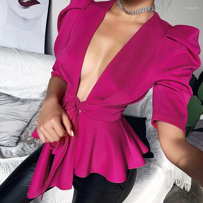 

Women' Blouses Sexy V-neck Woman Blouse Summer Spring Top Streetwear Shirt, Rose