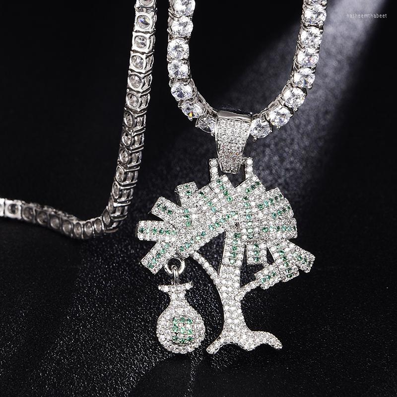 

Pendant Necklaces US Dollar Money Tree Necklace & Bling CZ Stone Hip Hop Gold Silver Color Charm Chains Jewelry Gifts