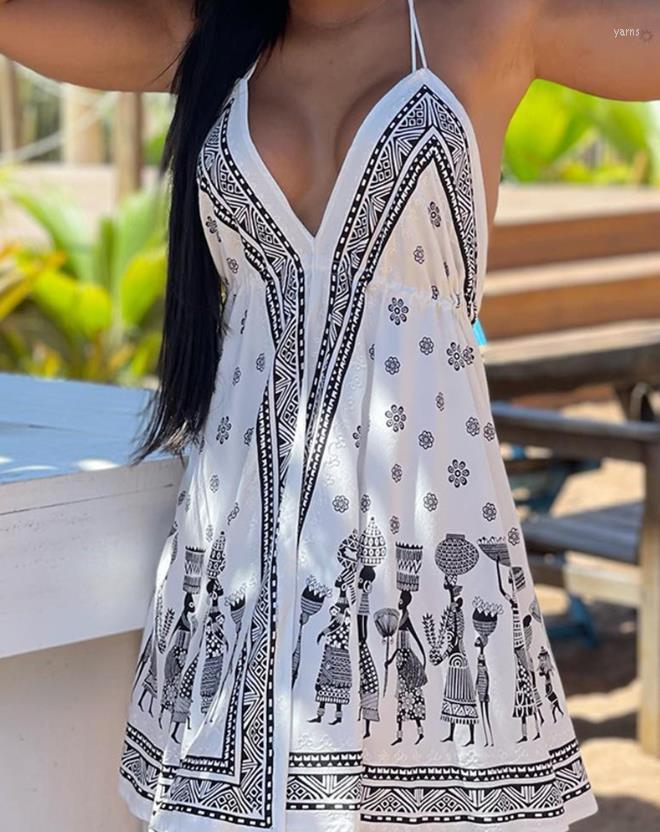 

Casual Dresses Fashion Women' Dress 2023 Summer Retro Sexy Print Halter Swing Beach Holiday A Series