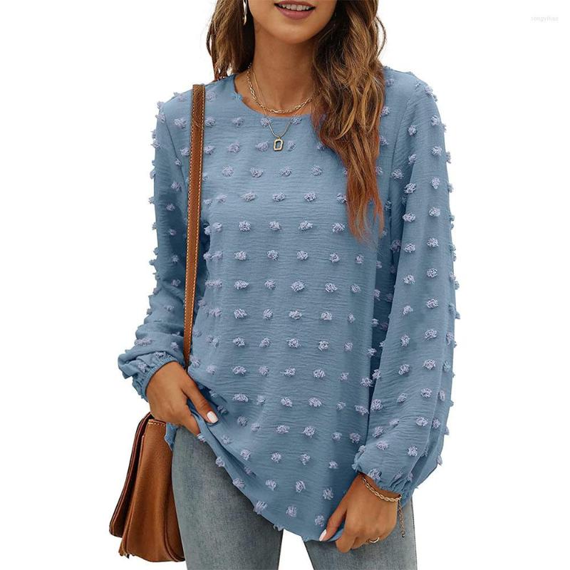 

Women' Blouses Women' Long Sleeve Fashion Jacquard O Neck Elegant Shirts Office Lady Casual Chiffon T-Shirt Tops, Blue